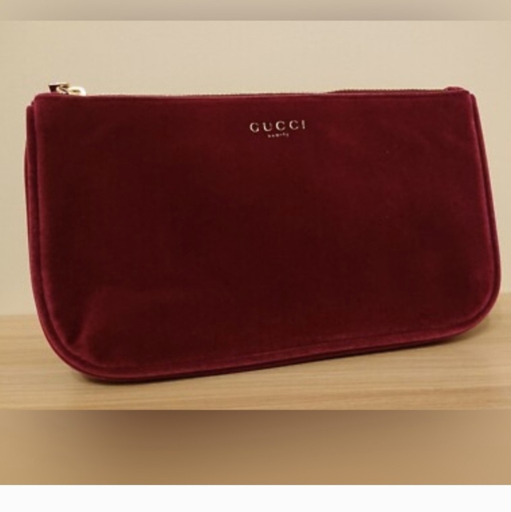 Gucci Beauty Velvet Burgundy Travel Clutch Pouch New In Package GWP - Picture 7 of 10